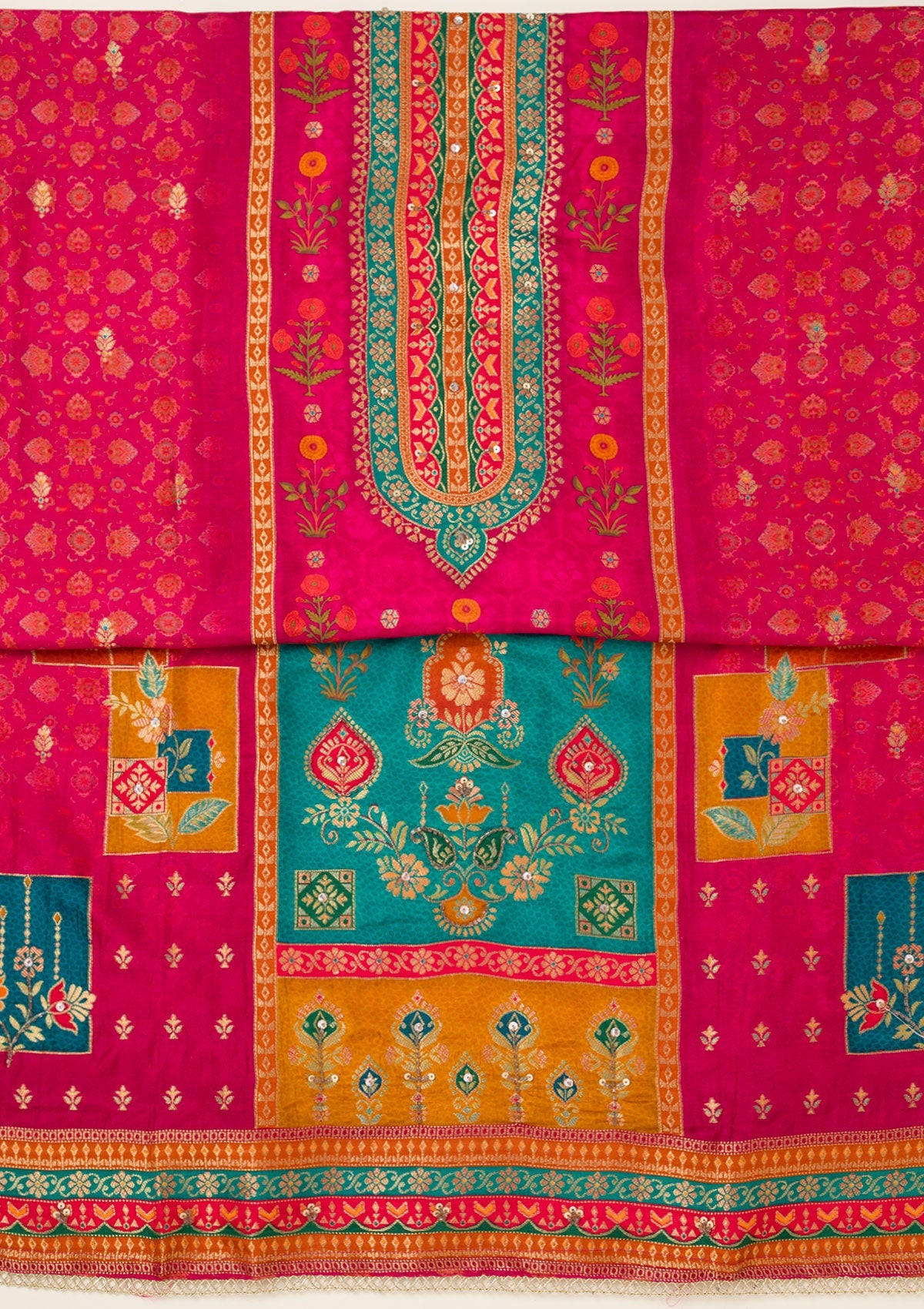 Rani Pink Zariwork Dola Silk Unstitched Salwar Suit-koskii