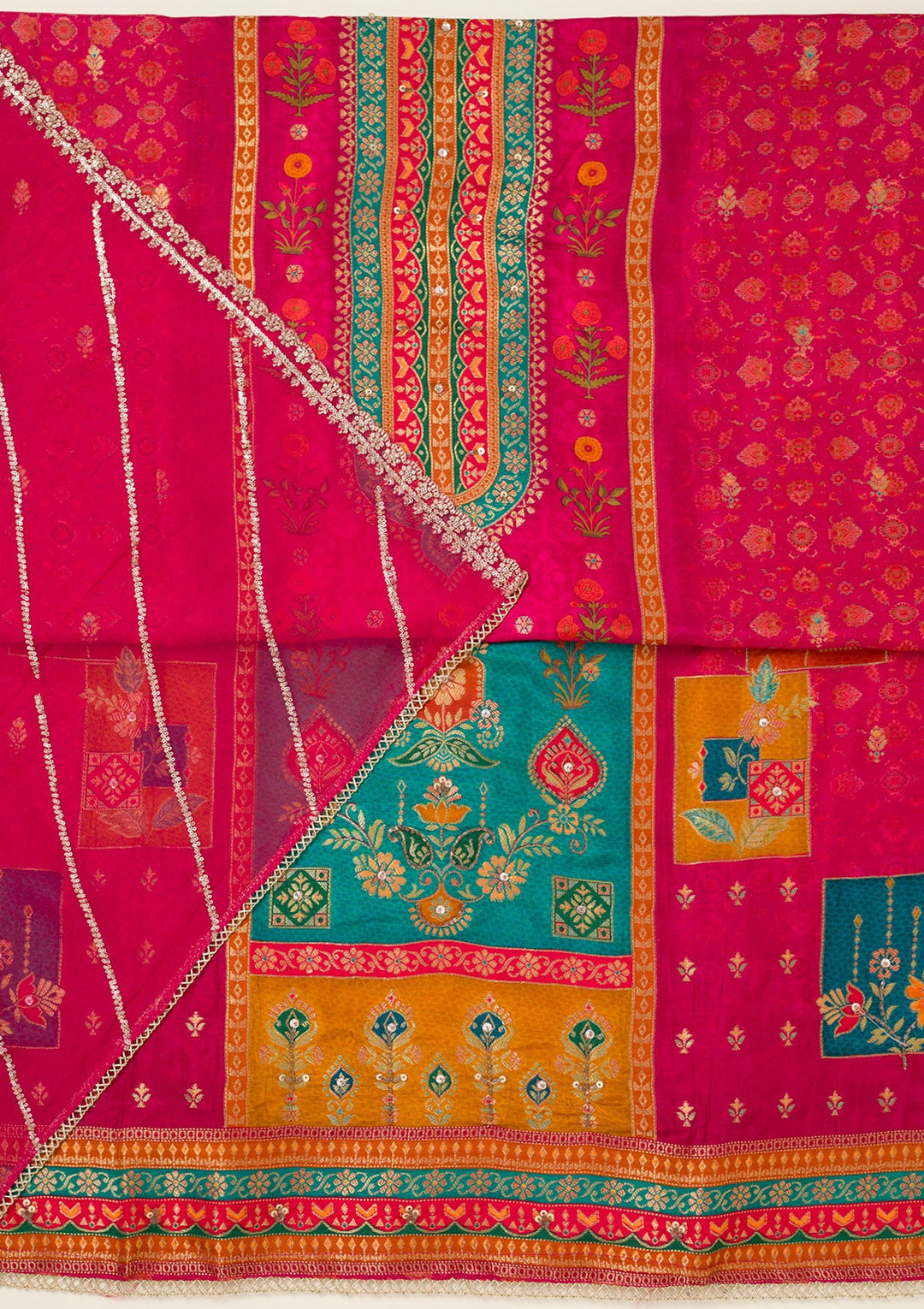 Rani Pink Zariwork Dola Silk Unstitched Salwar Suit-koskii
