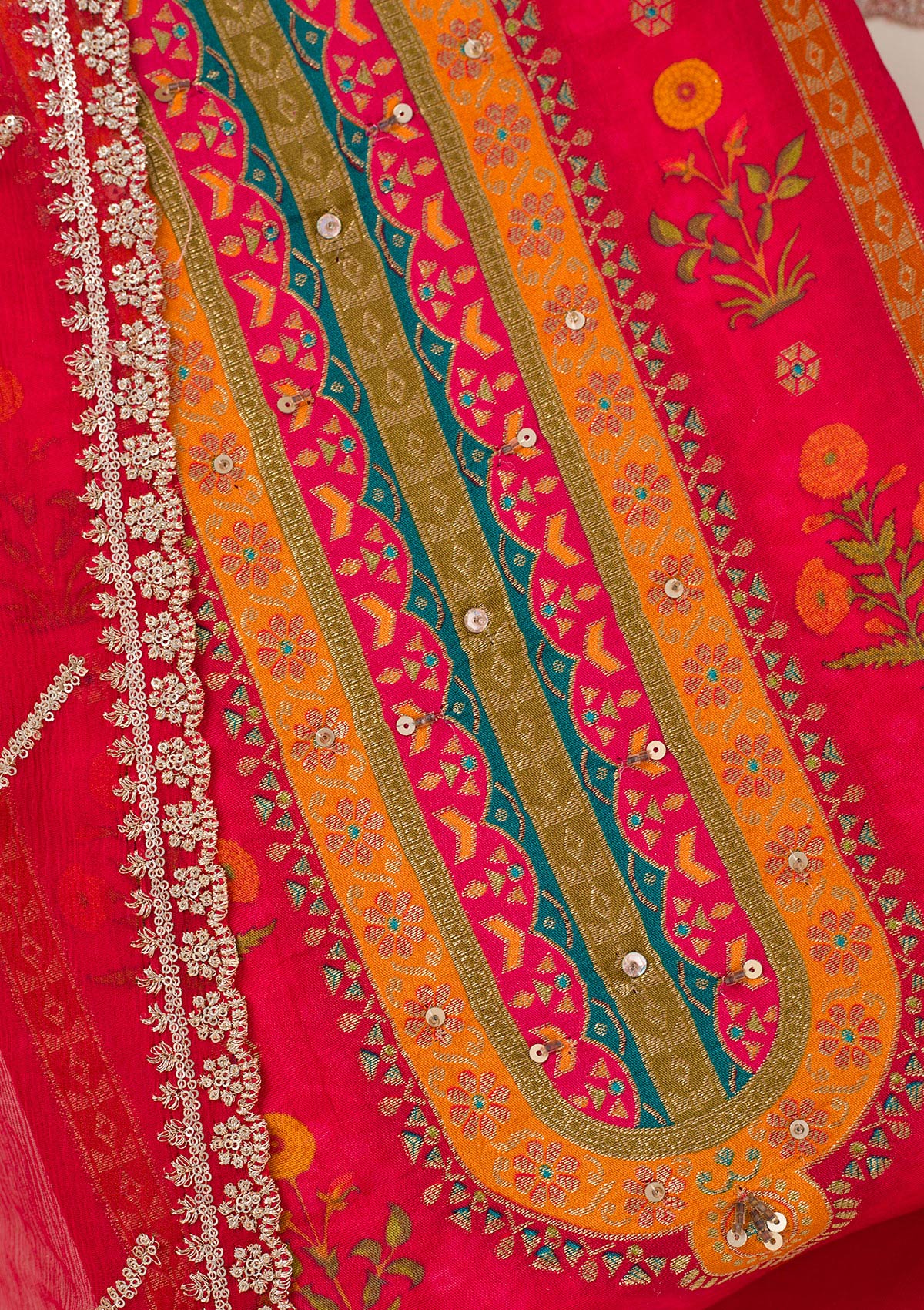 Red Zariwork Dola Silk Unstitched Salwar Suit-koskii
