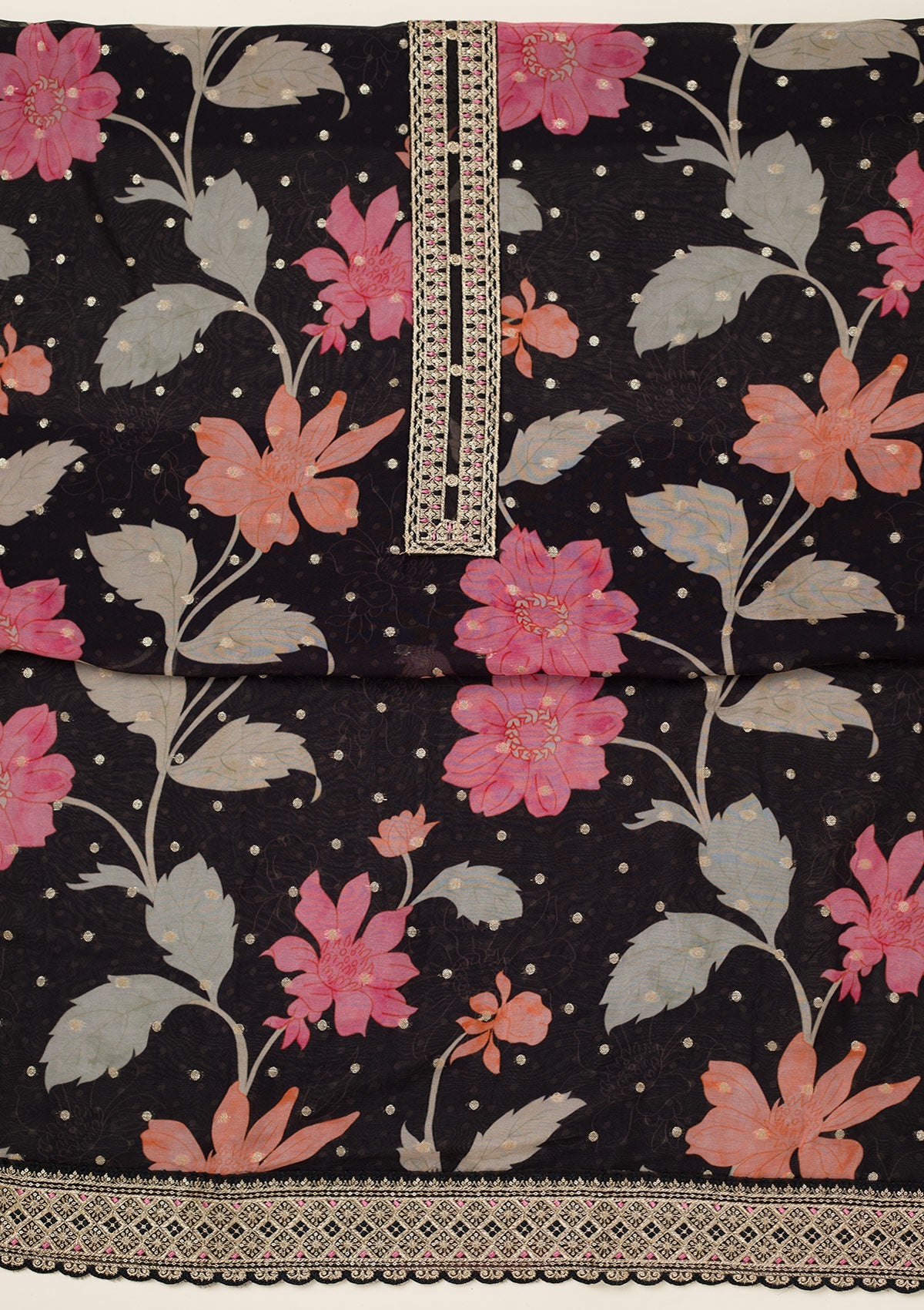 Black Zariwork Organza Unstitched Salwar Suit-koskii