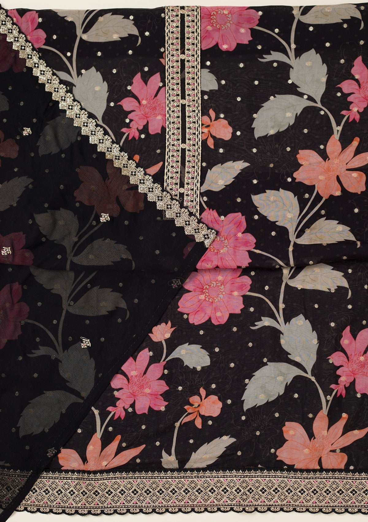 Black Zariwork Organza Unstitched Salwar Suit-koskii