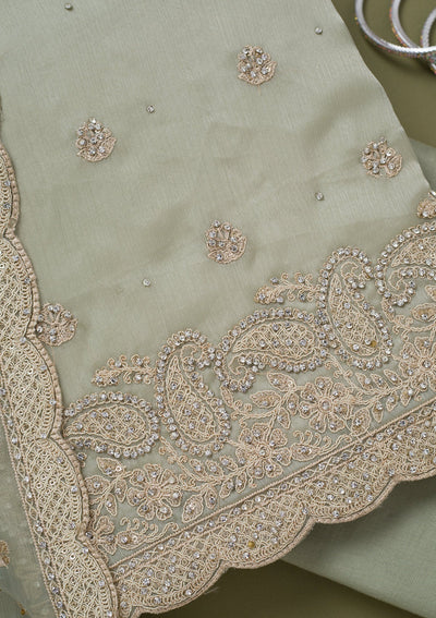 Pista Green Cording Chinon Unstitched Salwar Suit-koskii