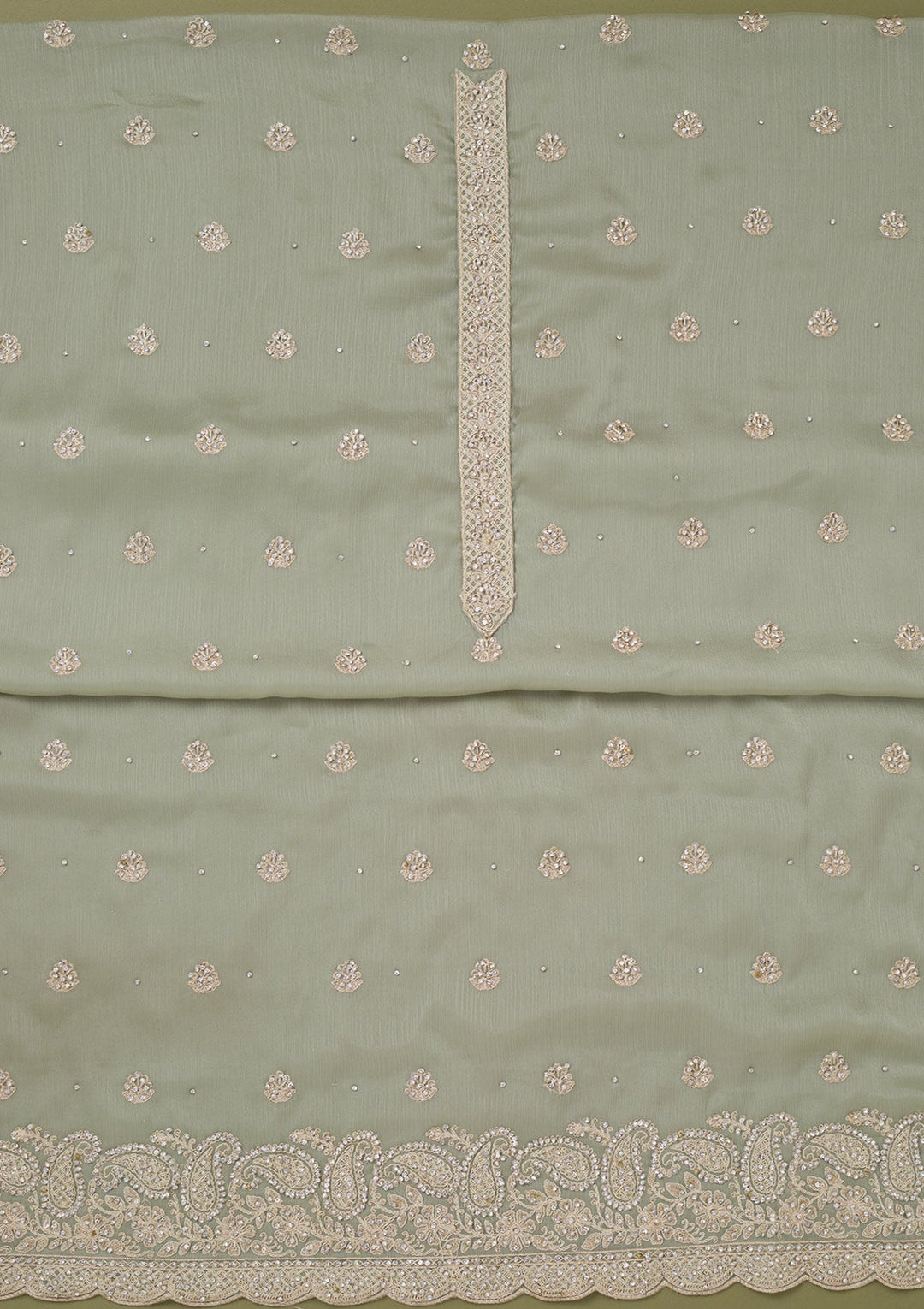 Pista Green Cording Chinon Unstitched Salwar Suit-koskii