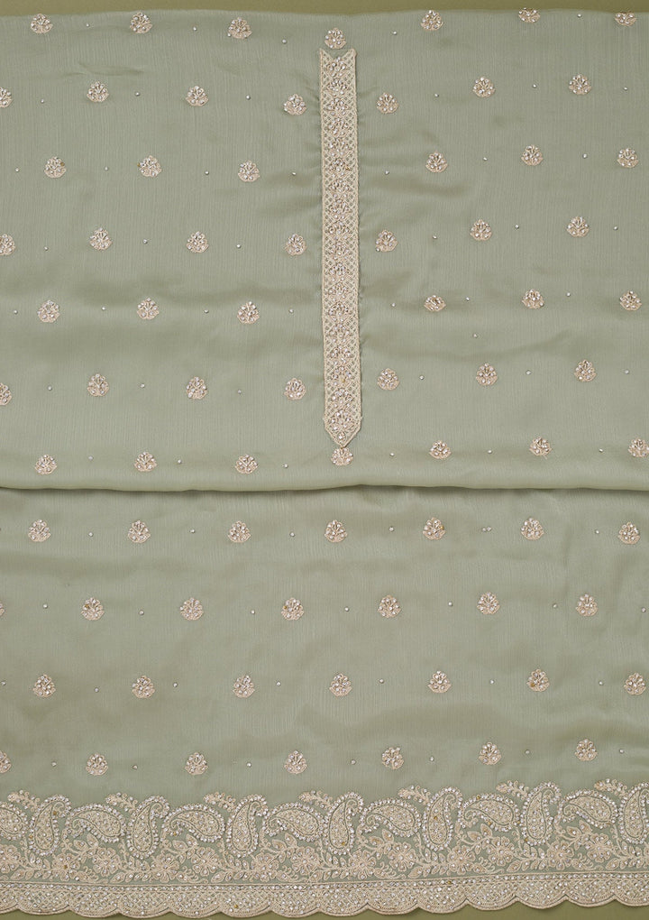 Pista Green Cording Chinon Unstitched Salwar Suit-koskii