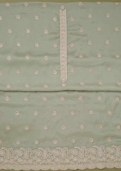 Pista Green Cording Chinon Unstitched Salwar Suit-koskii