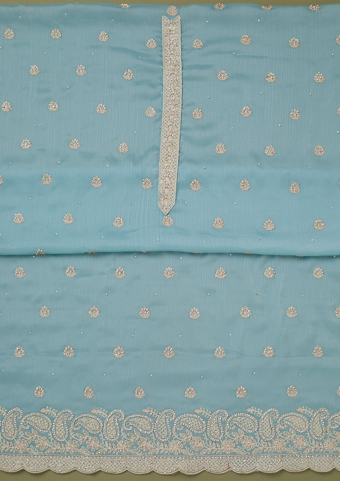 Sky Blue Cording Chinon Unstitched Salwar Suit-koskii