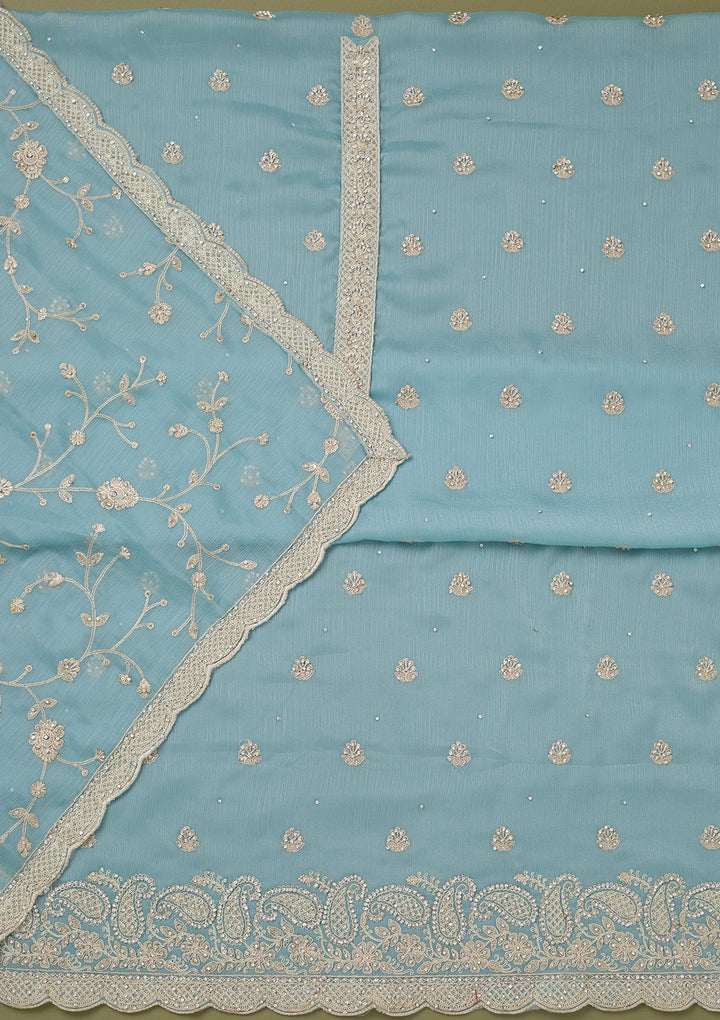 Sky Blue Cording Chinon Unstitched Salwar Suit-koskii