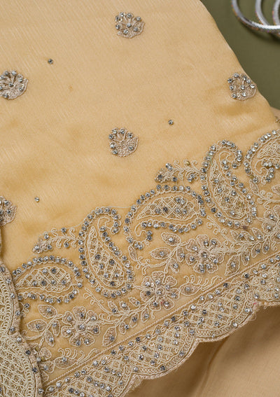 Yellow Cording Chinon Unstitched Salwar Suit-koskii
