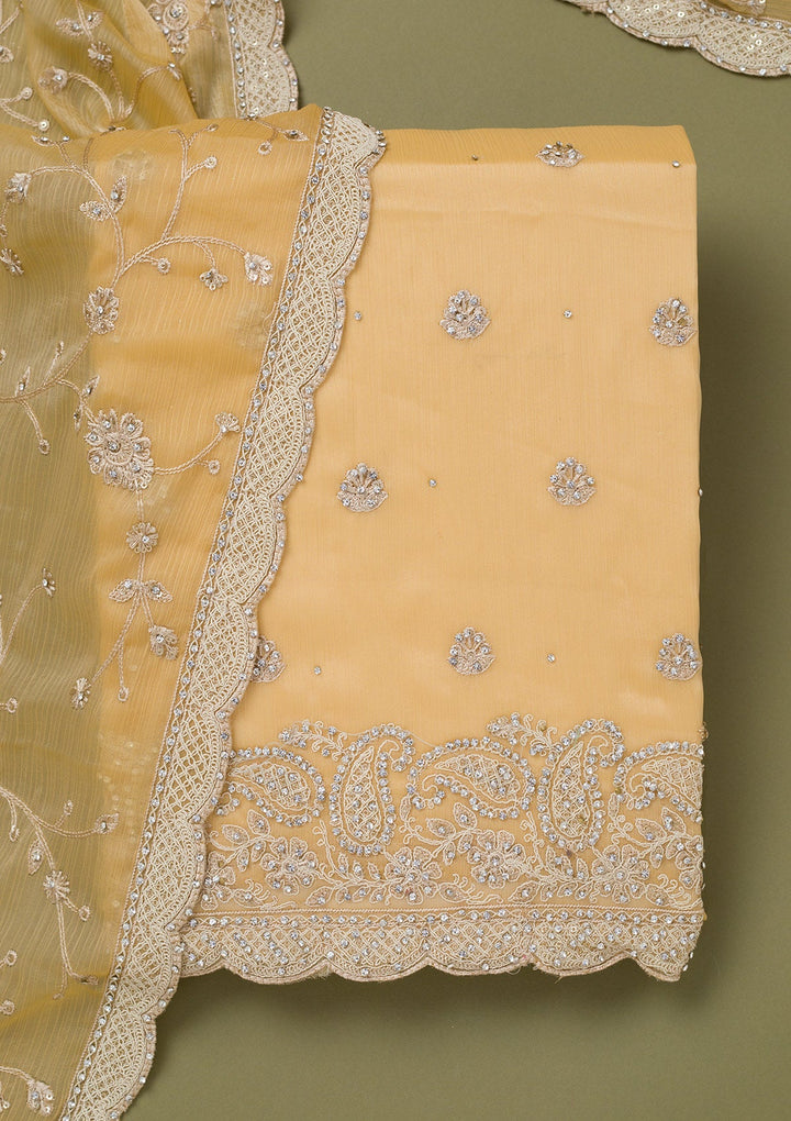 Yellow Cording Chinon Unstitched Salwar Suit-koskii