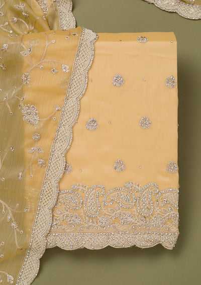 Yellow Cording Chinon Unstitched Salwar Suit-koskii
