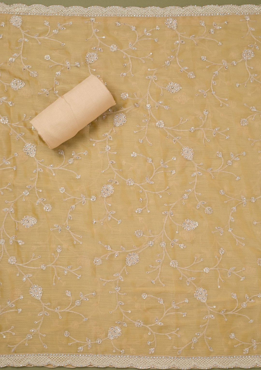 Yellow Cording Chinon Unstitched Salwar Suit-koskii