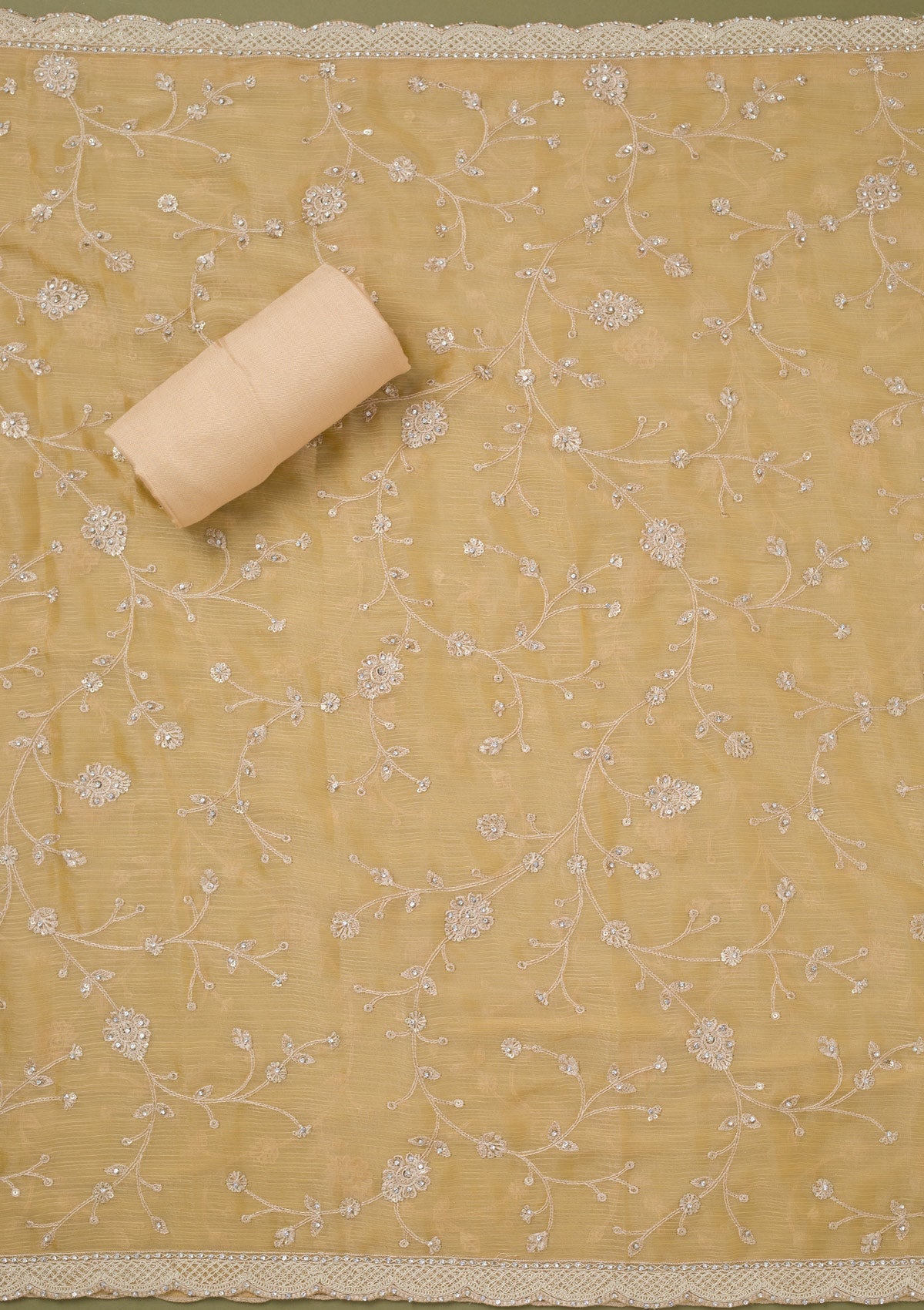 Yellow Cording Chinon Unstitched Salwar Suit-koskii