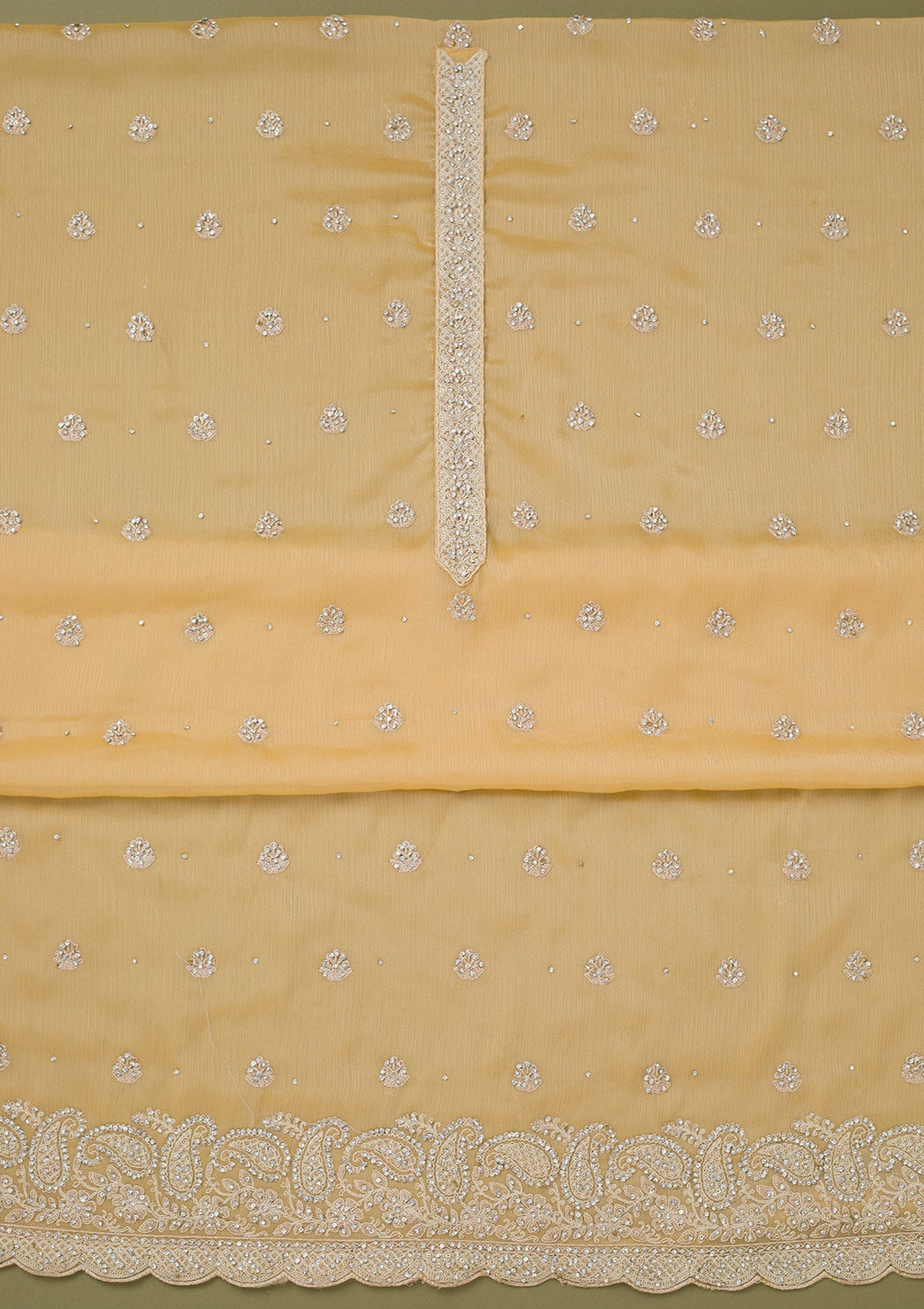 Yellow Cording Chinon Unstitched Salwar Suit-koskii