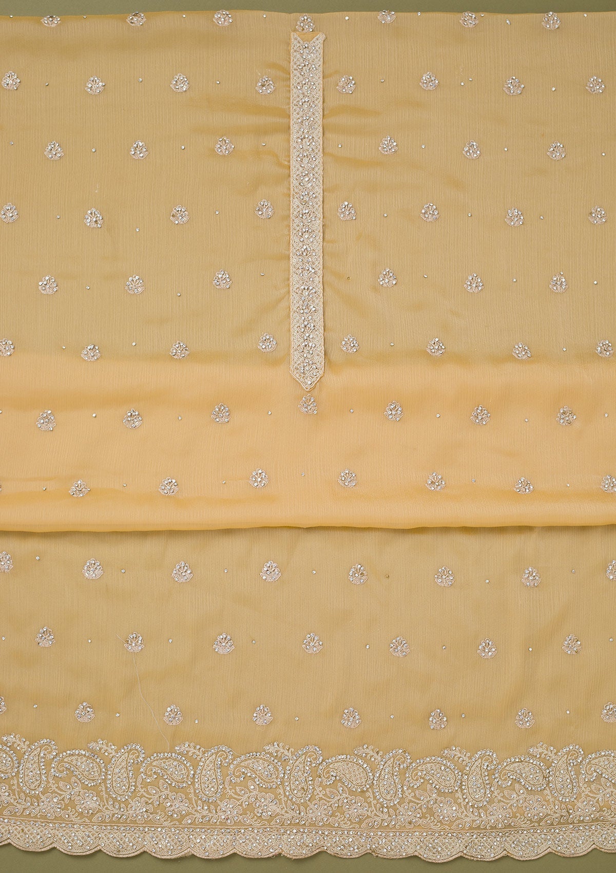 Yellow Cording Chinon Unstitched Salwar Suit-koskii