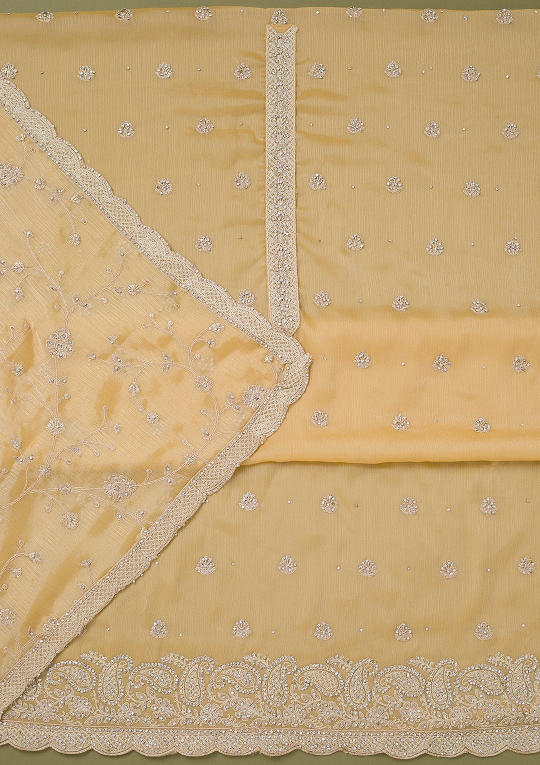 Yellow Cording Chinon Unstitched Salwar Suit-koskii