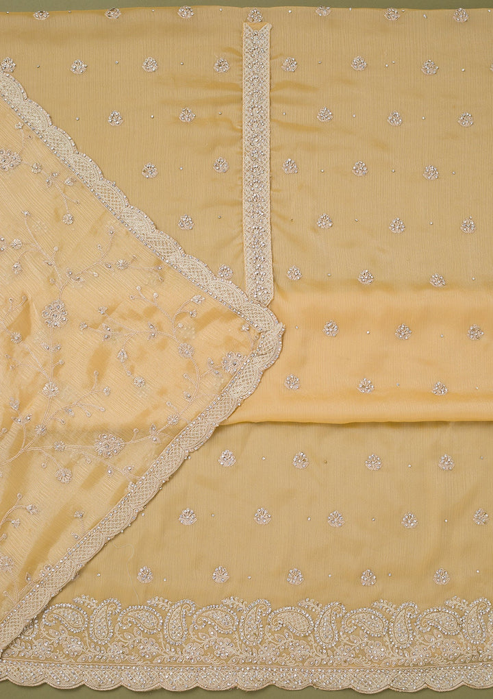 Yellow Cording Chinon Unstitched Salwar Suit-koskii