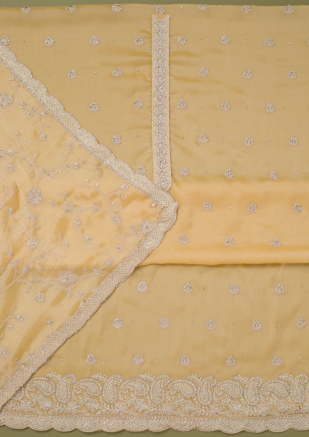 Yellow Cording Chinon Unstitched Salwar Suit-koskii