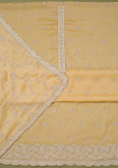 Yellow Cording Chinon Unstitched Salwar Suit-koskii