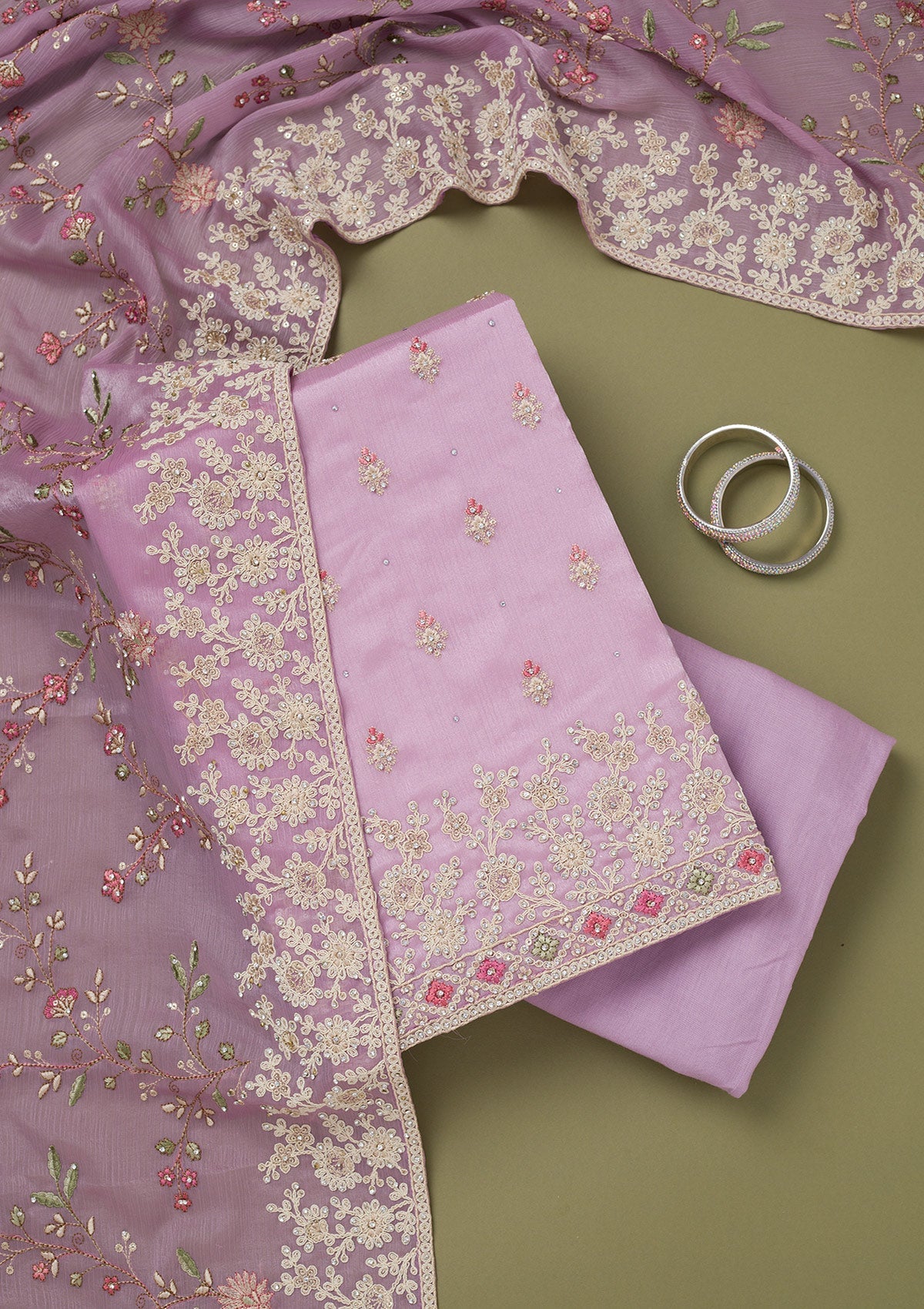 Lavender Cording Chinon Unstitched Salwar Suit-koskii