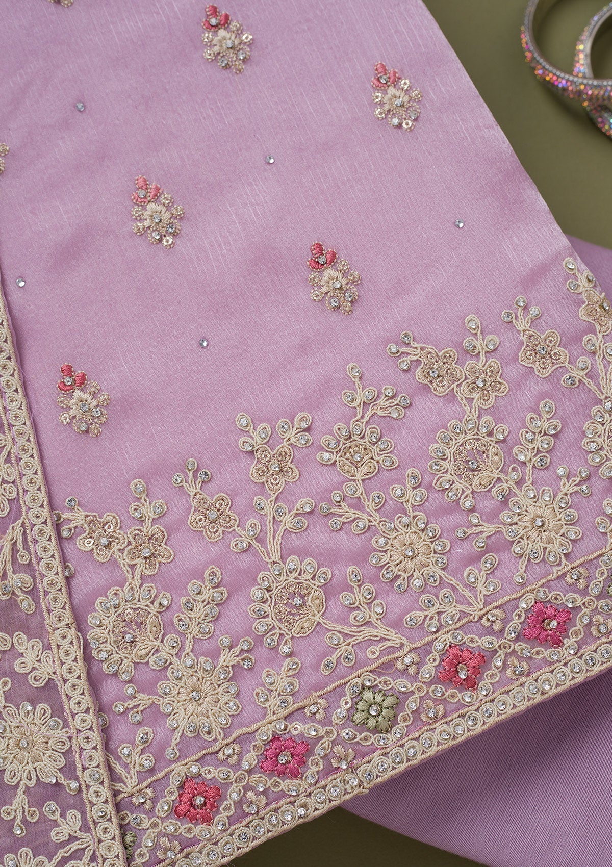 Lavender Cording Chinon Unstitched Salwar Suit-koskii