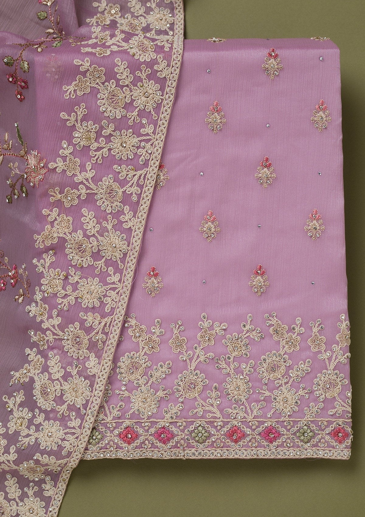 Lavender Cording Chinon Unstitched Salwar Suit-koskii