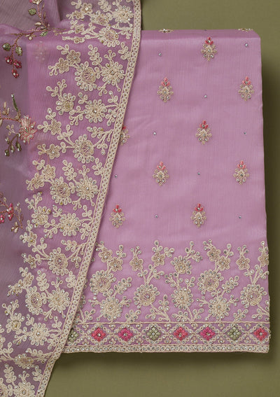 Lavender Cording Chinon Unstitched Salwar Suit-koskii