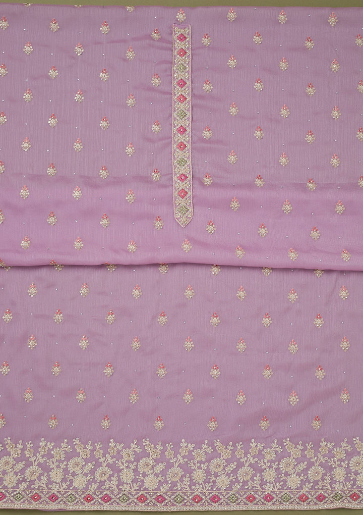 Lavender Cording Chinon Unstitched Salwar Suit-koskii