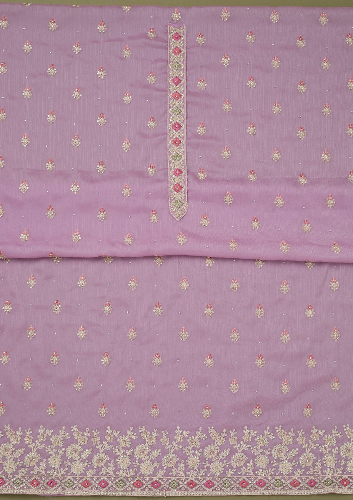 Lavender Cording Chinon Unstitched Salwar Suit-koskii