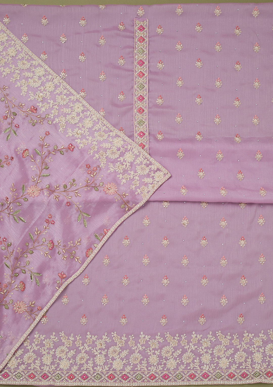 Lavender Cording Chinon Unstitched Salwar Suit-koskii
