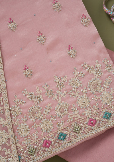 Pink Cording Chinon Unstitched Salwar Suit-koskii