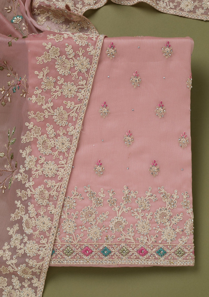 Pink Cording Chinon Unstitched Salwar Suit-koskii
