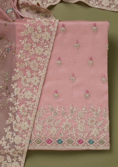 Pink Cording Chinon Unstitched Salwar Suit-koskii