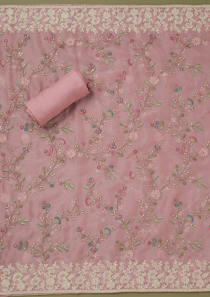 Pink Cording Chinon Unstitched Salwar Suit-koskii