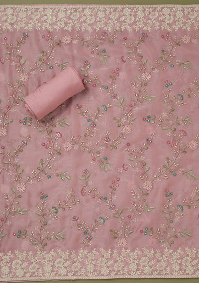 Pink Cording Chinon Unstitched Salwar Suit-koskii