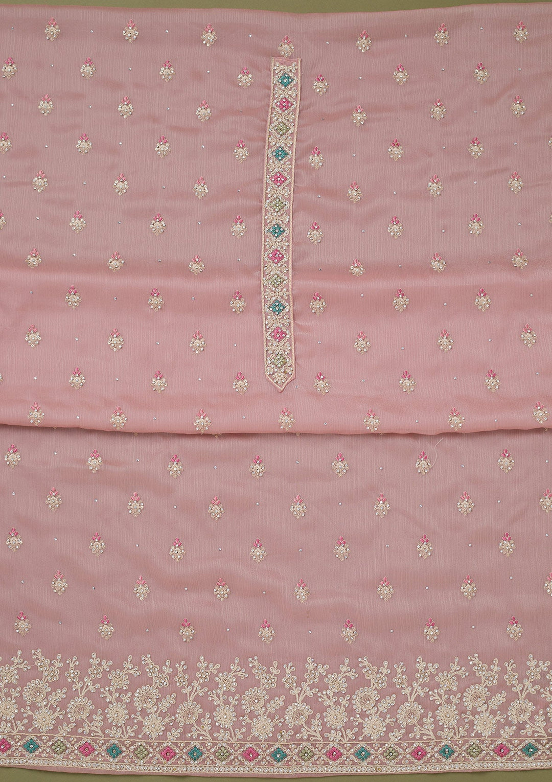 Pink Cording Chinon Unstitched Salwar Suit-koskii