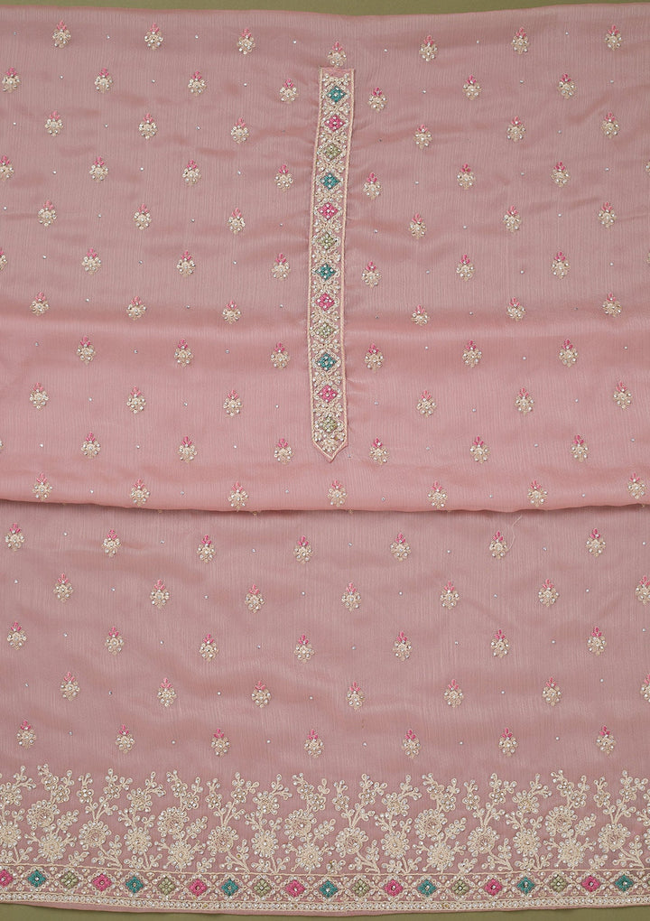 Pink Cording Chinon Unstitched Salwar Suit-koskii