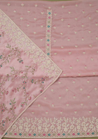 Pink Cording Chinon Unstitched Salwar Suit-koskii