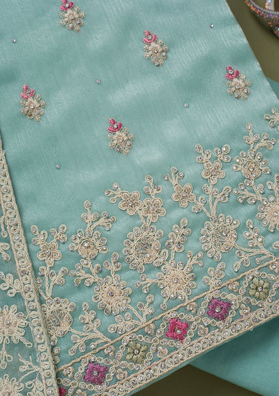Sea Green Cording Chinon Unstitched Salwar Suit-koskii