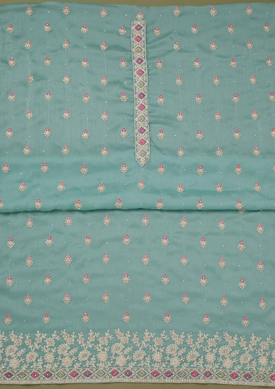 Sea Green Cording Chinon Unstitched Salwar Suit-koskii