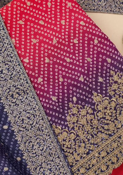 Rani Pink Zariwork Dola Silk Unstitched Salwar Suit-koskii