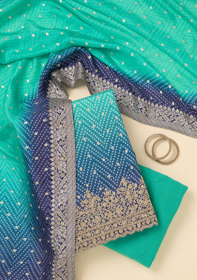 Sky Blue Zariwork Dola Silk Unstitched Salwar Suit-koskii