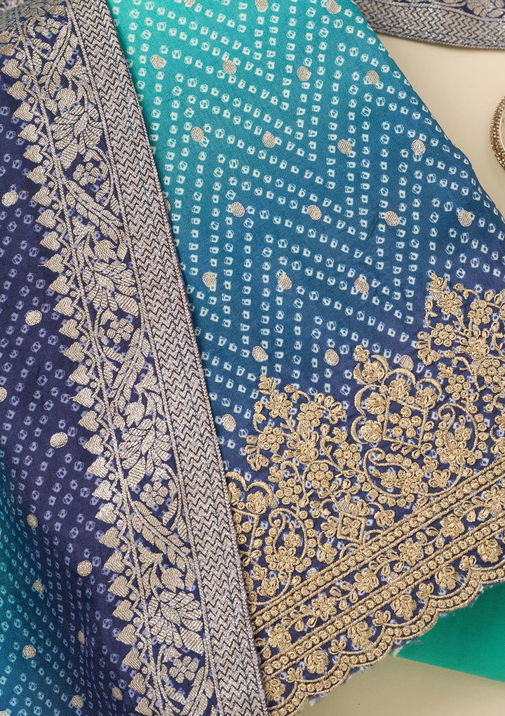 Sky Blue Zariwork Dola Silk Unstitched Salwar Suit-koskii