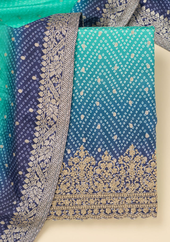 Sky Blue Zariwork Dola Silk Unstitched Salwar Suit-koskii