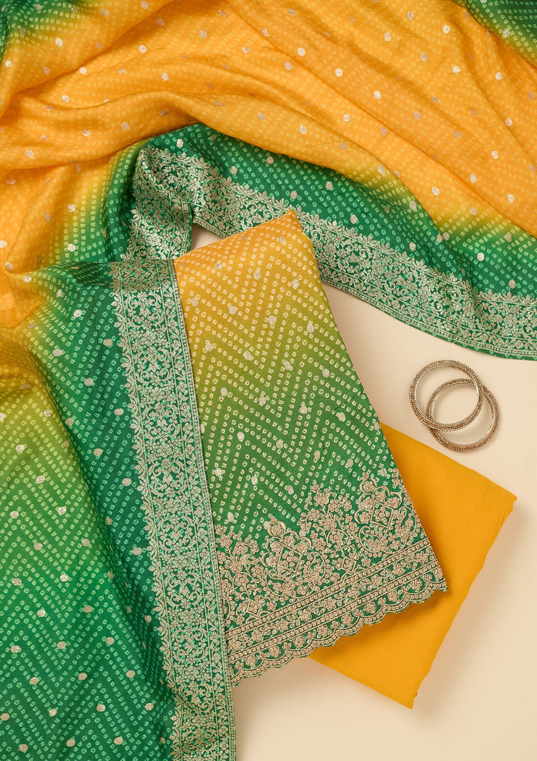 Yellow Zariwork Dola Silk Unstitched Salwar Suit-koskii