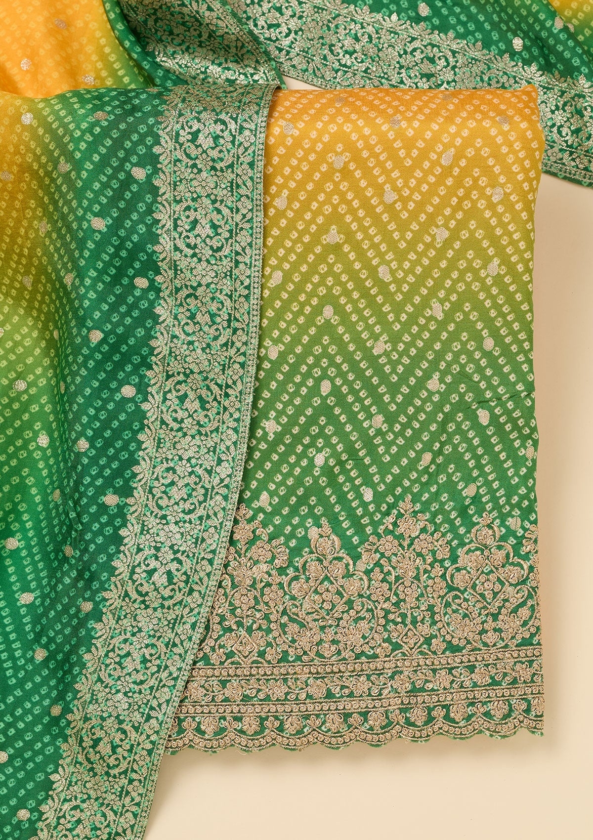 Yellow Zariwork Dola Silk Unstitched Salwar Suit-koskii