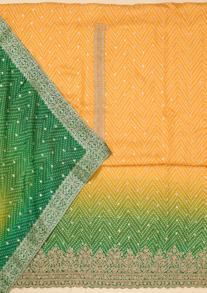 Yellow Zariwork Dola Silk Unstitched Salwar Suit-koskii