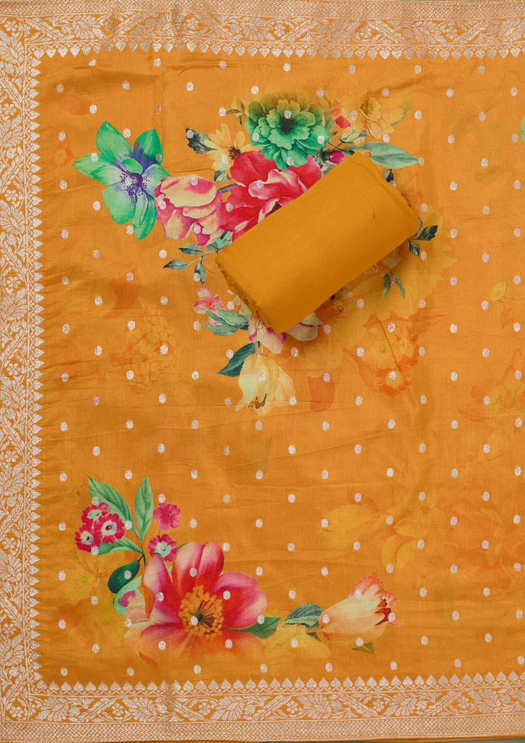 Mustard Zariwork Dola Silk Unstitched Salwar Suit-koskii