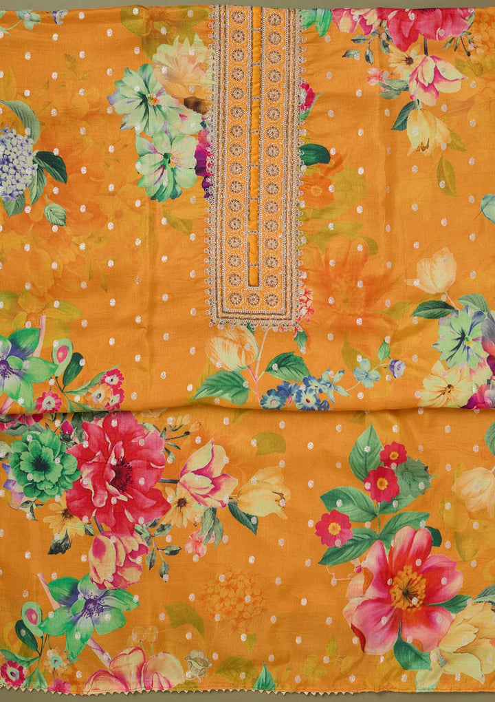 Mustard Zariwork Dola Silk Unstitched Salwar Suit-koskii