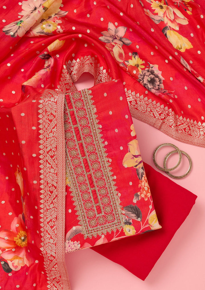 Pink Zariwork Dola Silk Unstitched Salwar Suit-koskii