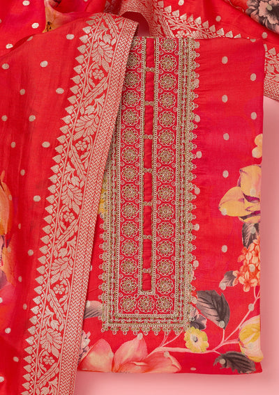 Pink Zariwork Dola Silk Unstitched Salwar Suit-koskii